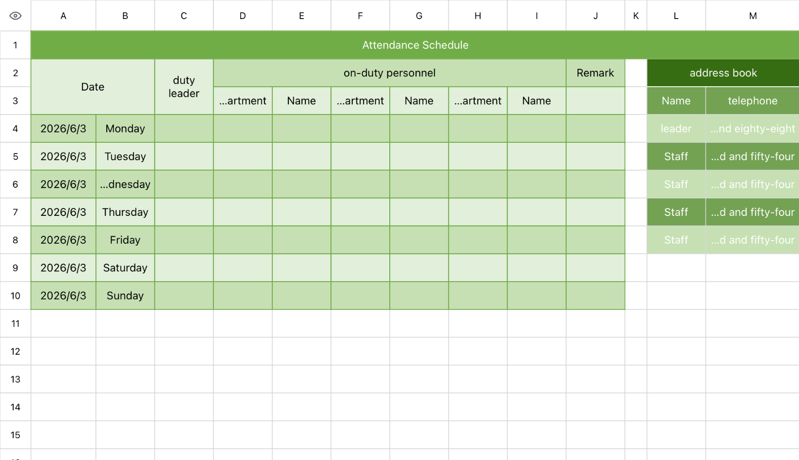 Attendance Schedule